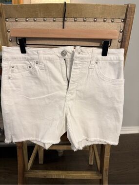 Seven7 White Denim Frayed Hem Jean Shorts